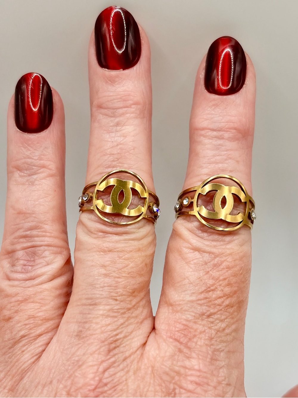 Gold Monogram Ring with Crystal Accents
